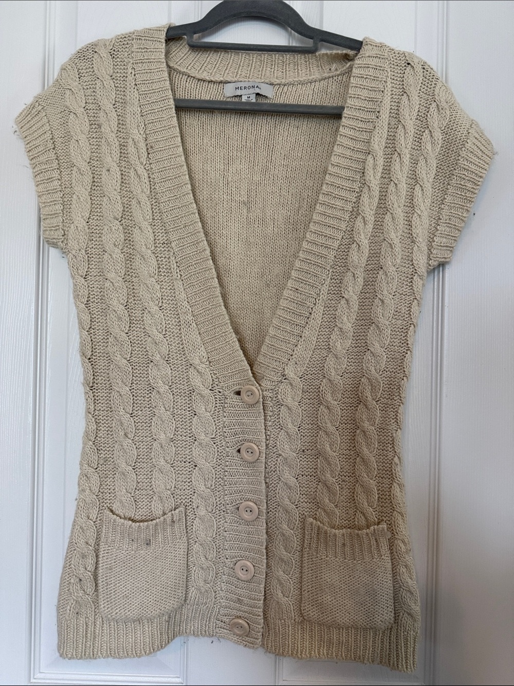 Merona Cream Cable Knit V-Neck Buttoned Sweater Vest